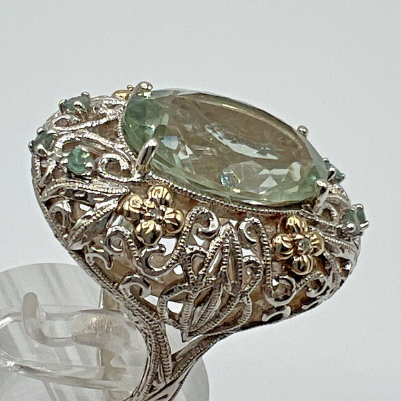 WB WEINMAN BROTHERS Sterling Silver & 14 K Gold Green Amethyst Ring - Size 9.25 - Picture 6 of 8